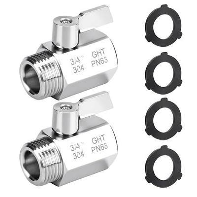 2 Pack 3/4" GHT Garden Hose Shut Off Valve, Heavy Duty 304 Stainless Steel Water Hose Ball Valve, High Flow Leak-Proof Hose Connector with 4 Washers for Lawn & Irrigation