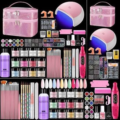 Acrylic Nail Kit for Beginners with Everything: 12 Colors Professional Acrylic Powder Starter Set with Drill UV Light Glitter & Rhinestones in Cosmetic Bag, Ideal Gift for Women Home & Salon