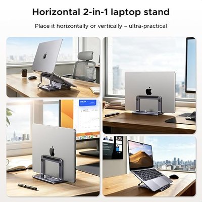 UGREEN 2-in-1 Laptop Stand for Desk, Horizental & Virtical Laptop Holder | Durable Aluminum Stand for Stability with Silicone Protection, Fits 13-16.2 inch Laptops and Tablets, Grey