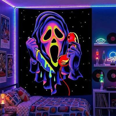SparkLia Blacklight Horror Skull Tapestry, UV Reactive Neon Scary Face Wall Hanging, Glow in the Dark Spooky Decor for Bedroom, Gaming Room Party Decor - 30" x 40"