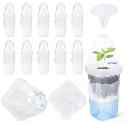 12 Pack 2.5" Self Watering Propagation Pots with Humidity Dome, Clear Plastic Seed Starter Cups, for Seedlings, Cuttings, Succulents, Herbs, Vegetables, with 12 Labels Included (Transparent 12 Pack)