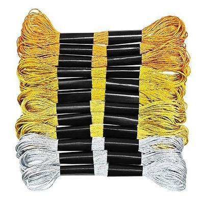 12 Skeins Metallic Embroidery Floss, Gold and Silver Embroidery Thread, Multi-Purpose Cross Stitch Thread for Hand Crafts Art Supplies(8 m 12 Strands)