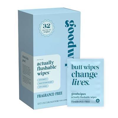 goodwipes Flushable Wipes for Women - Unscented Individually Wrapped Butt Wipes for Travel, Mini Purse & Festival Essentials, pH Balanced for Sensitive Skin - Fragrance-Free, 32 Count (1 Pack)