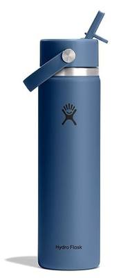 Hydro Flask Water Bottle - Insulated Stainless Steel - Wide Straw Lid, Non Spill, Leakproof in 24 Oz Harbor Blue