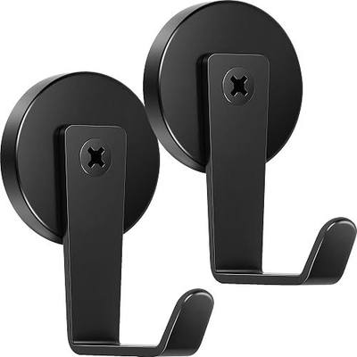 Neosmuk Magnetic Hooks Steel Tube Design for Cruise,1.26", Black, 2 Pack | Heavy Duty Magnet Wreath Hanger,L-shaped Hook with an Upturned Tip, Cruise Cabin Door Hook, Two Choice Hooks