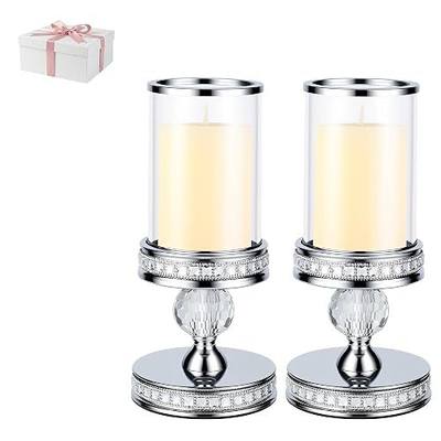 10" Tall Hurricane Candle Holder, Pillar Candle Holders with Glass Sleeve | Crystal Candle Stands for Fall Thanksgiving Christmas Holiday Dining Table Centerpiece