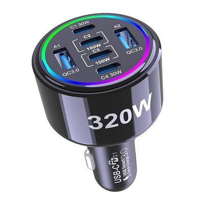 320W USB C Car Charger, 6 Ports Type C Car Charger | PD3.0/QC4.0/PPS Super Fast Charging for iPhone 17/16/15 Series, Galaxy S25/S24/23, iPad, MacBook Pro/Air, Laptop (Black)