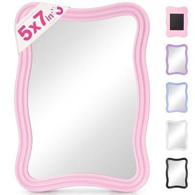 MR.MATE Magnetic Locker Mirror, 5x7 Small Pink Mirror for School Lockers | Real Glass Mirror with Strong Magnetic Backing, for Refrigerator Office Cabinet Bathroom Use, Locker Accessories for Girls