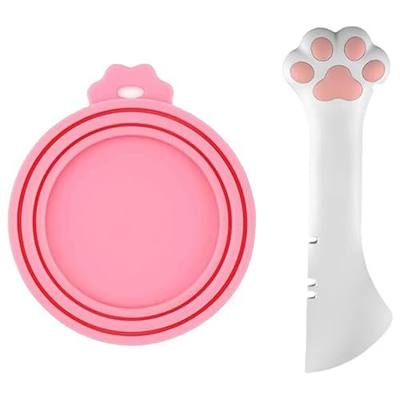 Pet Food Can Lids And Spoon,Pet Food Can Covers, One Fit 3 Standard Size Cans,For Dog And Cat Food Cans,Pink