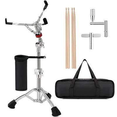 Heavy-Duty Snare Drum Stand for 8" to 14" Snare Drum & Practice Pad | Height Adjustable Ultra Sturdy Double-Braced Steel Stand with 5A Drum Sticks, Drumsticks Holder, Carry Bag and Drum Key