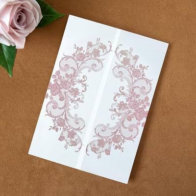 ponatia 50PCS Dusty Rose Wedding Vellum Jackets for 5x7 Invitation Cards- 135GSM Lace Vellum Paper Wedding Invitation Sleeves Kit Envelope for Bridal Engagement Christmas Baby Shower
