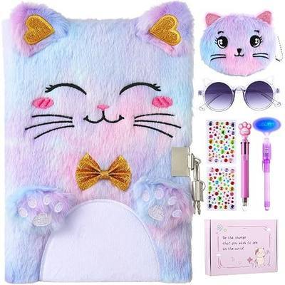 Cat Diary with Lock and Key, Gift for 6 7 8 Year Old Girls, Secret Journal with Coin Purse & Stickers, Lined Stationery Set, Birthday Gift for Kids (Tie Dye)