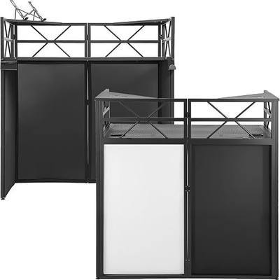DJ Booth - Adjustable Height (33inch / 37.8inch), Portable DJ Table Stand with Carry Bag, Black & White Blackout Cloth, Foldable DJ Facade Booth for Event, Parties, Festival, Clubs (41.1 x 20.5inch)