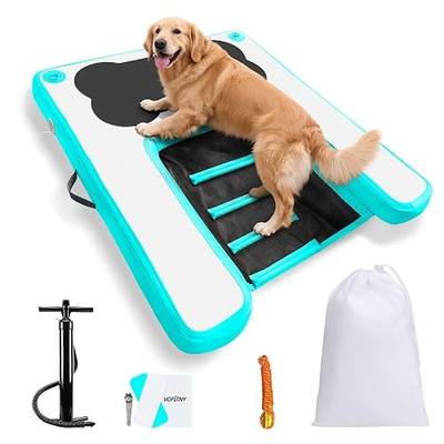 VOFiTNY Dog Pool Ramp 4ft x 3.3ft x 4in Inflatable Puppy Water Raft Plank Portable Pup Mat Floating Doggy Floats Ladder Boat Lake Cyan