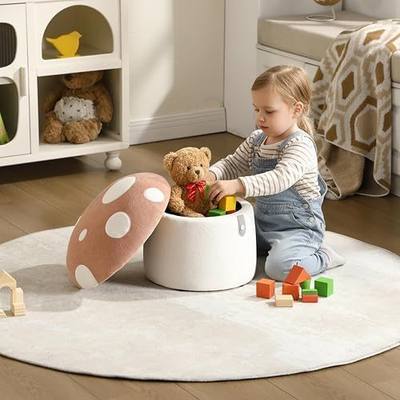 Mushroom Toddler Chair Comfy Chenille Kids Reading Chairs, Wooden Children Stool, No Assembly Kid Desk Chair, Cute Storage Ottoman for Kids Bedroom Furniture/Playroom/Boys Girls Gifts, Pink