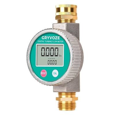 IPX8 Metal Water Flow Meter, ±1% Accuracy, Garden Hose/RV/Sprinkler | Outlasts Plastic | Large Screen | 3/4" GHT Brass Connector | Supports Gallon, Liter, GPM and LPM
