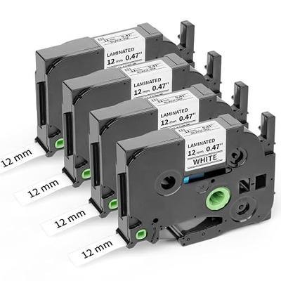 Tze Tz Tape 12mm 0.47 Laminated White Replace for Brother Label Maker Tape | Compatible with Brother P Touch Label Tape 1/2" Black on White TZe-231 TZE231 for PT-D210 D220 H110 D400 D410 D600, 4-Pack