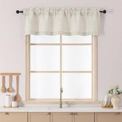 Chyhomenyc Natural Valance for Windows - Light Filtering Faux Linen Textured Small Kitchen Window Curtains Over Sink, Rod Pocket Short Valance for Living Room Bathroom, 52Wx14L Inch, 1 piece