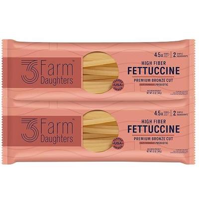 Three Farm Daughters High Fiber Pasta Fettuccine Pack, Irresistible, Low GI, Non GMO Fettuccine Pasta Noodles, Low Net Carb, Made in the USA from Just 2 Simple Ingredients, 12 oz. (2 Pack)