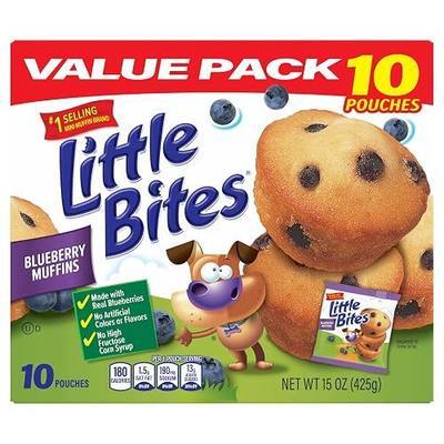 (Value Pack) Little Bites Blueberry Muffins, 10 individual packs, (1.5 oz each), Real Blueberries Mini Muffins, 15 oz Multipack