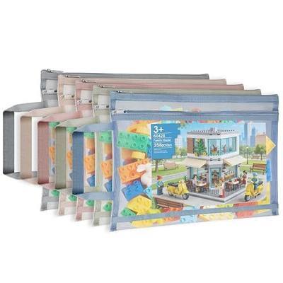 5 Pack Double-Layer Colored Mesh Zipper Pouch Bags with Handles, Nylon A4 Mesh Toy Storage Organizer Bags for Building Blocks, Puzzles, Suitable for Games, School, Office