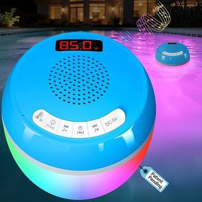 AearKing 3in1 Floating Pool Speaker with Digital Pool Thermometer,Bluetooth Pool-Speaker with Colorful Lights,TWS Hot Tub Speaker Waterproof IP68 Pools-Speaker,BT5.0 Bluetooth Speaker for Pools-Blue