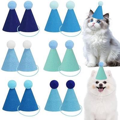 12pcs Blue Mini Party Hats for Stuffed Animals, Finished Birthday Party Cone Hats, Dolls Dog Cat Assorted Animal Birthday Decorations (No Assembled Required)