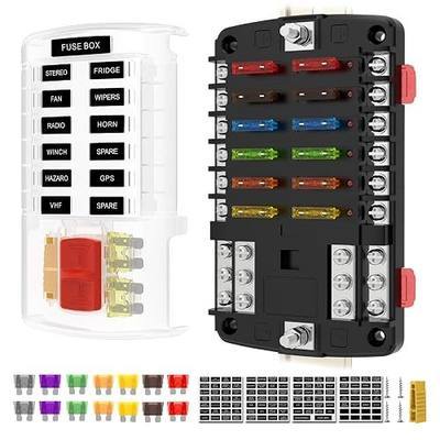 12v Fuse Boxes with 35mm din Rail Installation, Waterproof Fuse Block with LED Warning Indicator Damp-Proof Cover and Negative Bus,12 Way Fuse Panel for Automotive Boat RV Truck DC32Vmax