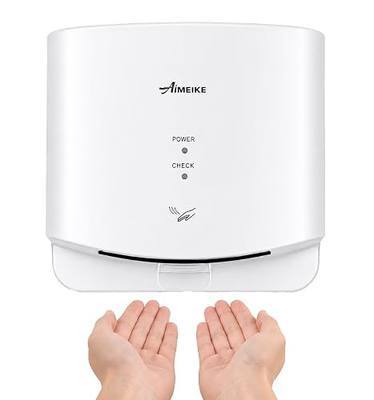 Compact Commercial Hand Dryer 110-130V 1300W for Bathroom, White | 7-10s fast drying, 100 m/s airflow, auto heat under 77°F/25°C, compact ABS body, plug-in setup with hardwired option