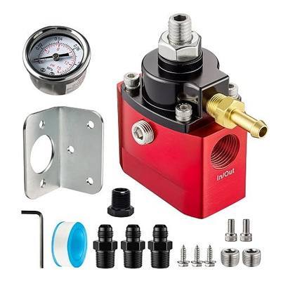 EVIL ENERGY Fuel Pressure Regulator Carburetor 4.5-9 PSI, 3/8" NPT with Gauge, Bypass Return Fuel Regulator for Carburetor with vacuum reference line connection, Red
