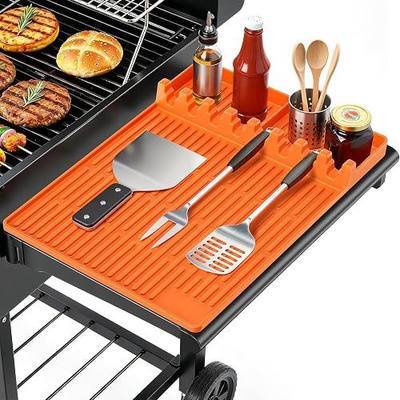 Silicone Grill Mats for Outdoor Grill - Heat Resistant Griddle Mat for BBQ Tools & Griddle Accessories, Easy to Clean Reusable Side Shelf Pad for Cooking, Grilling, Kitchen Counter (Orange)