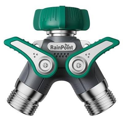 RAINPOINT Garden Hose Splitter 2 Way Heavy Duty, 3/4'' Connector Water Hose Bib Y Spigot Splitter with Shut-Off Valve, 100% Metal Body Full Flow Outdoor Water Faucet Adapter Fittings (1 Pack)