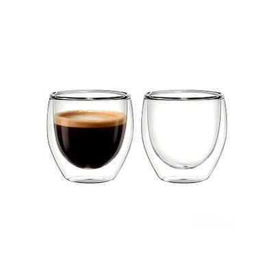 Double Walled Espresso Cups, 5oz Clear Expresso Mugs, Small Insulated Espresso glasses for Coffee Machines, Set of 2