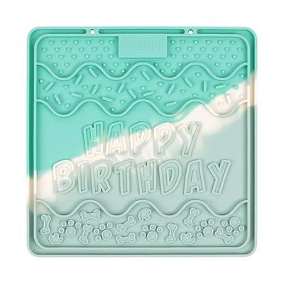 CHEWFFON Dog & Cat Lick Mat, Birthday Silicone Licky Pad, Seafoam Mist | Licking Mat with Suction Cups for Anxiety Relief, Interactive Slow Feeder, Bathing & Grooming Distraction Toy