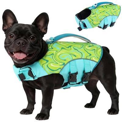 BRKURLEG Dog Life Jacket, Dog Life Vest for Swimming & Boating with High Buoyancy & Rescue Handle for Small Medium Large Dogs, Adjustable Reflective Swimming Safety Vest, Green M