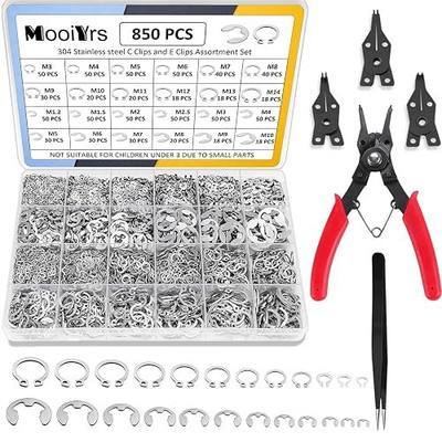 850Pcs C clip External Retaining Rings Snap Rings Assortment(M3-M14) and E clip Assortment Set(M1.2-M10),5Pcs Snap Ring Plier,Tweezer,24 Sizes 304 Stainless Steel Circlip Retaining Clip