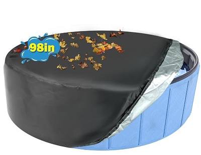 Foldable 98'' Pool Cover for Large Dogs, Kiddie Pool Cover | Collapsible Dog Pet Bath Pool Cover with Drawstring Design, Waterproof 420D Oxford, Dust Proof - Cover Only, 98" D x 16" H