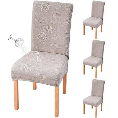 Genina Waterproof Dining Chair Covers Set of 4,Stretch Dining Room Chair Slipcovers with Leaf Jacquard,Removable Kitchen Chair Protector for Home,Restaurant,Banquet-Warm Grey
