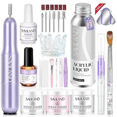 SAVILAND Professional Acrylic Nail Kit: Salon Grade 3 Colors Acrylic Powder 0.5 oz Each, 4 fl oz Nail Liquid, Nail Drill, Brushes & All Essential Tools, Quick Drying System for DIY Salon Nails at Home