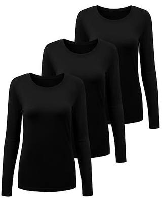 3 Pack Underscrub Long Sleeve Women Crew Neck Comfort Tee, Scrub Undershirt | Ultra Soft Fabric, Base Tee for Scrubs, Under-Uniform Layer Essential, For Nurses, Clinics, Long Shifts, Medical Workday Wear