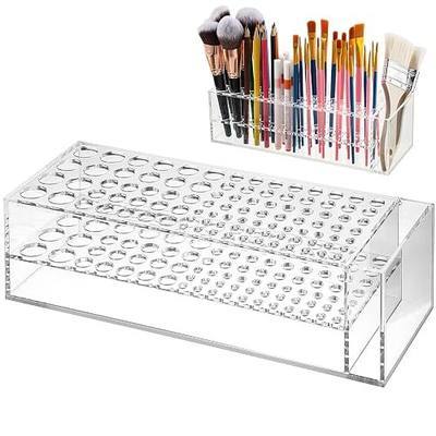 Acrylic Paint Brush Holder, 98 Holes Desktop Organizer Stand | 6 Hole Sizes & Multi-Functional Compartments, Fits Paintbrushes, Markers, Pencils & Makeup Tools, No Assembly
