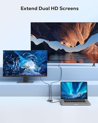 vilcome USB to HDMI Adapter, USB 3.0 to Dual HDMI Adapter, Audio Video Graphics Converter Cable for Laptop Monitor Desktop TV, Compatible with Mac OS, Windows