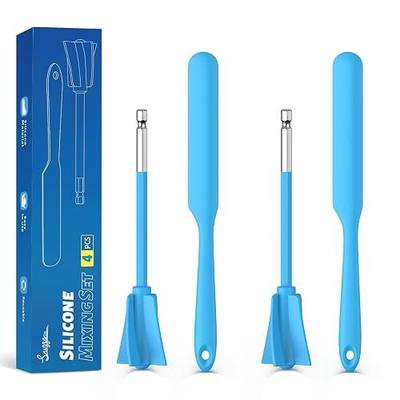 Suzzam 4pcs Silicone Resin Mixer Paddles & Spatula Set, 1/4" Hex Shank | Nonstick Long Handle Silicone Tools, Reusable and Easy to Clean Drill Attachments for Epoxy Resin Mixing