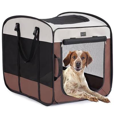 Dog Kennels and Crates for Medium Dogs, Portable Pop Up Indoor Pet Cage with Sturdy Wire Frame, Collapsible Travel Crate Soft Sided Cat Bag Escape Proof (Brown, 24.0" L x 16.0" W x 19.0" H)