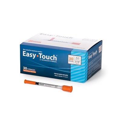 EasyTouch IW U-100 Insulin Syringes (30G 0.5cc 5/16") - 30 ct. | Individually Wrapped, 50 Unit Capacity, 5/16" Needle Length, Bold Markings for Accurate Dosing, Disposable, Box of 30