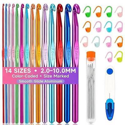 Bofoho 14 Sizes Aluminum Crochet Hooks Set 2.0–10.0mm, Colorful Lightweight Metal Crochet Needles for Beginners, Crochet Hook Kit for Yarn Crafts, Scarves, Hats, Blankets & Amigurumi