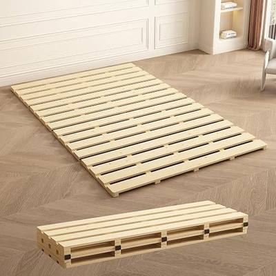 Queen Size Japanese Tatami Floor Bed Frame, Breathable Wooden Mattress Support Base, Foldable Wood Bed Slats for Guest Bedroom, Easy to Store (Queen (U.S. Standard))