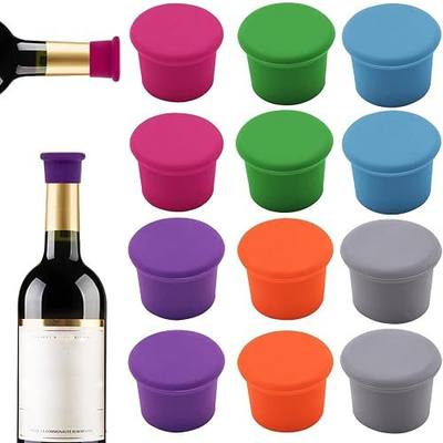 12 Pcs Colorful Silicone Wine Stoppers, Reusable Wine Bottle Stopper, Sparkling Wine Corks, Champagne Stoppers, Beverages Beer Bottle Caps, Bottle Stoppers for Glass Bottles, Keep Wine Fresh(6 colors)