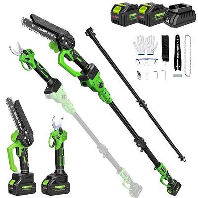 4-in-1 Electric Pole Saw&Pruning Shear Combo, 6" Pole Saw for Tree Trimming | Cordless Pruning Shears with Lightweight 15ft Extension Pole, 2 * 4.0Ah Battery Powered Pole Saw for Garden Branch Cutter