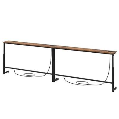 Kitstorack 94.5" Behind Couch Table, Height Adjustable Narrow Console | 24.3"-32.5" range, split for separate walls, 2 outlets, anti-scratch feet, rustic brown, ideal narrow sofa table